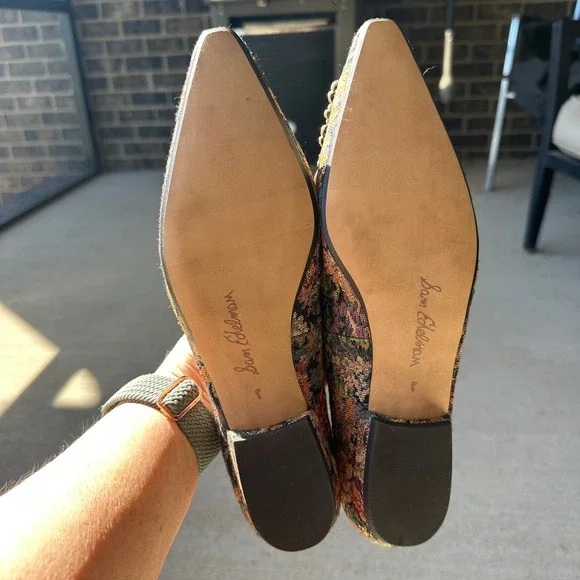 Sam Edelman Floral Tapestry Embellished Buckle Pointed Toe Ballet Flats Granny - Picture 13 of 14